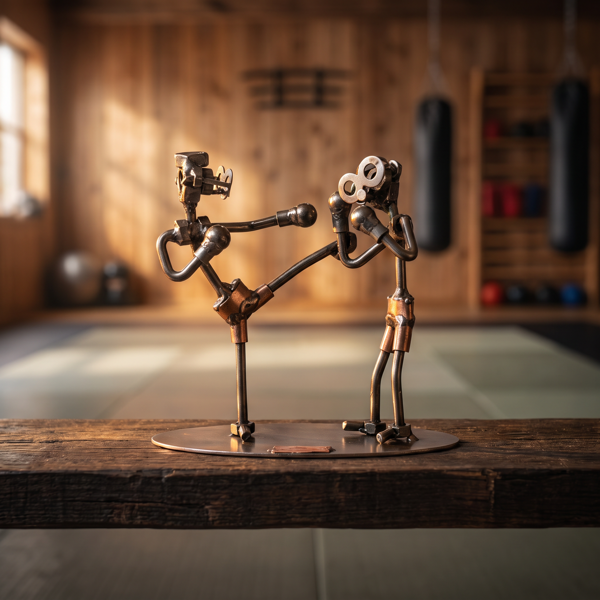 Figura artesanal luchadores de metal - decoración dojo