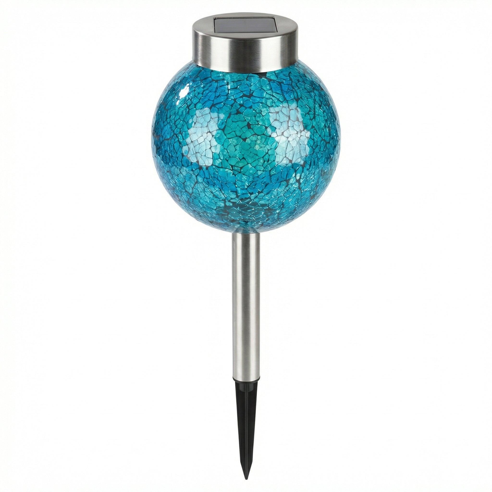 Luz Solar Decorativa Acero Inoxidable con Esfera de Cristal Azul Mosaico 35cm | Livarno Home