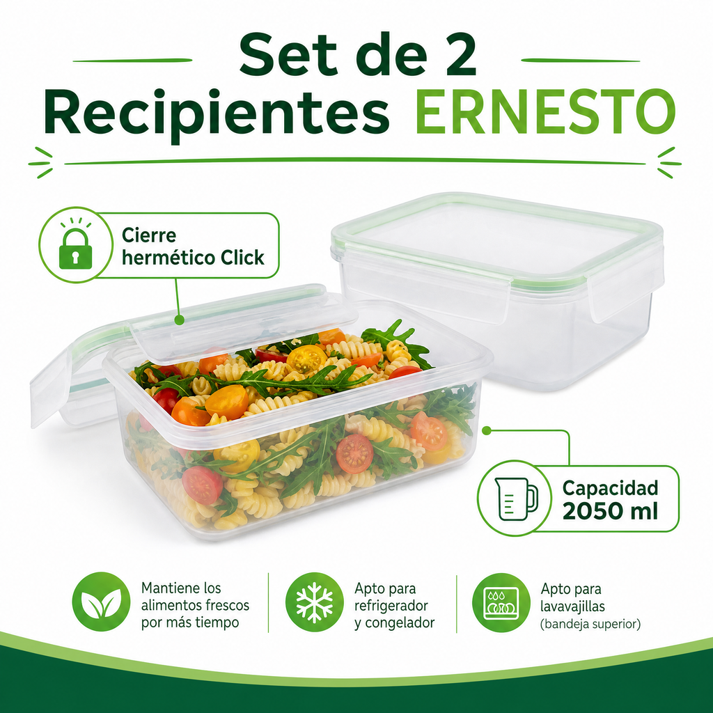 Set de 2 Recipientes Herméticos ERNESTO con Tapa Verde