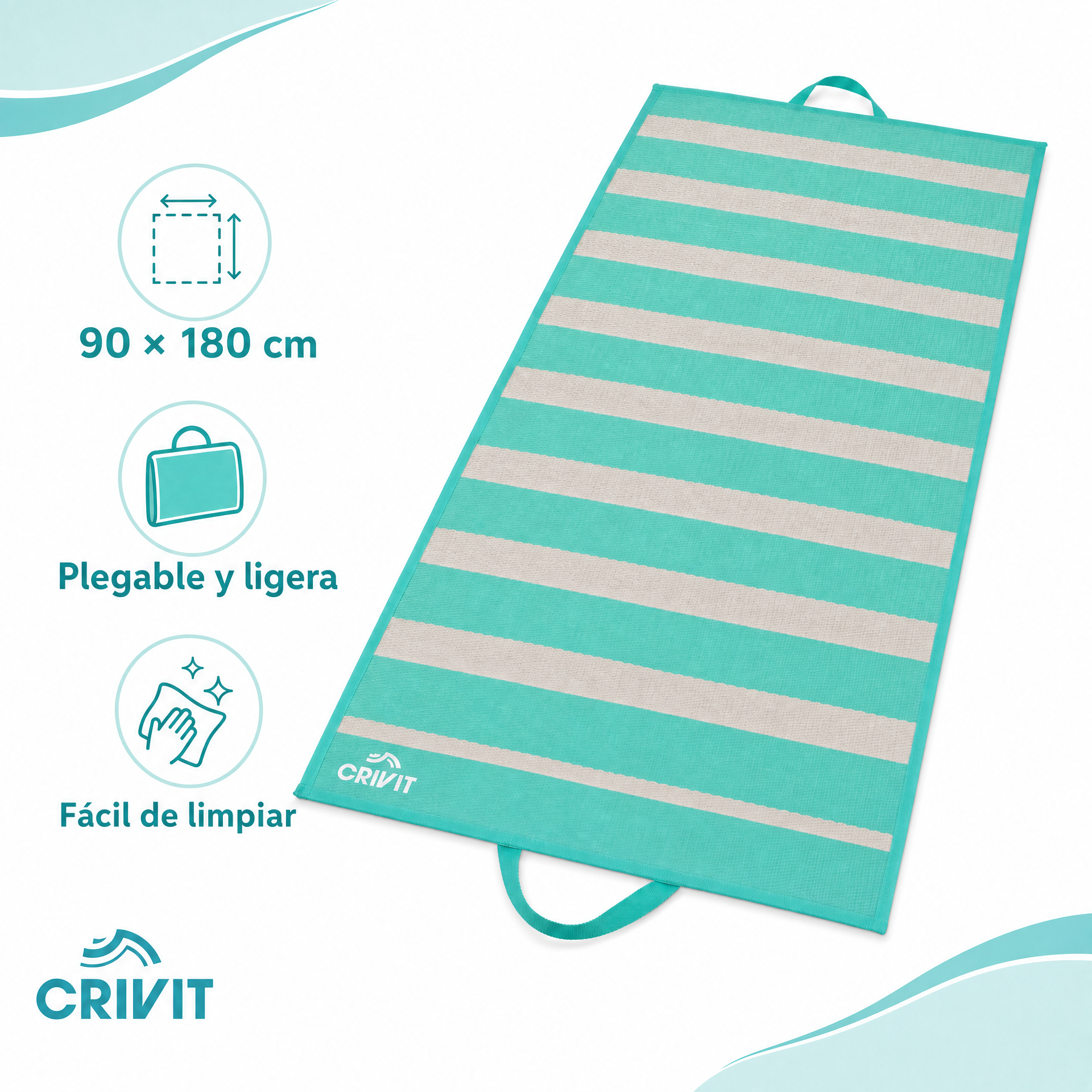 Crivit Esterilla de Playa Plegable a Rayas 90 x 180 cm