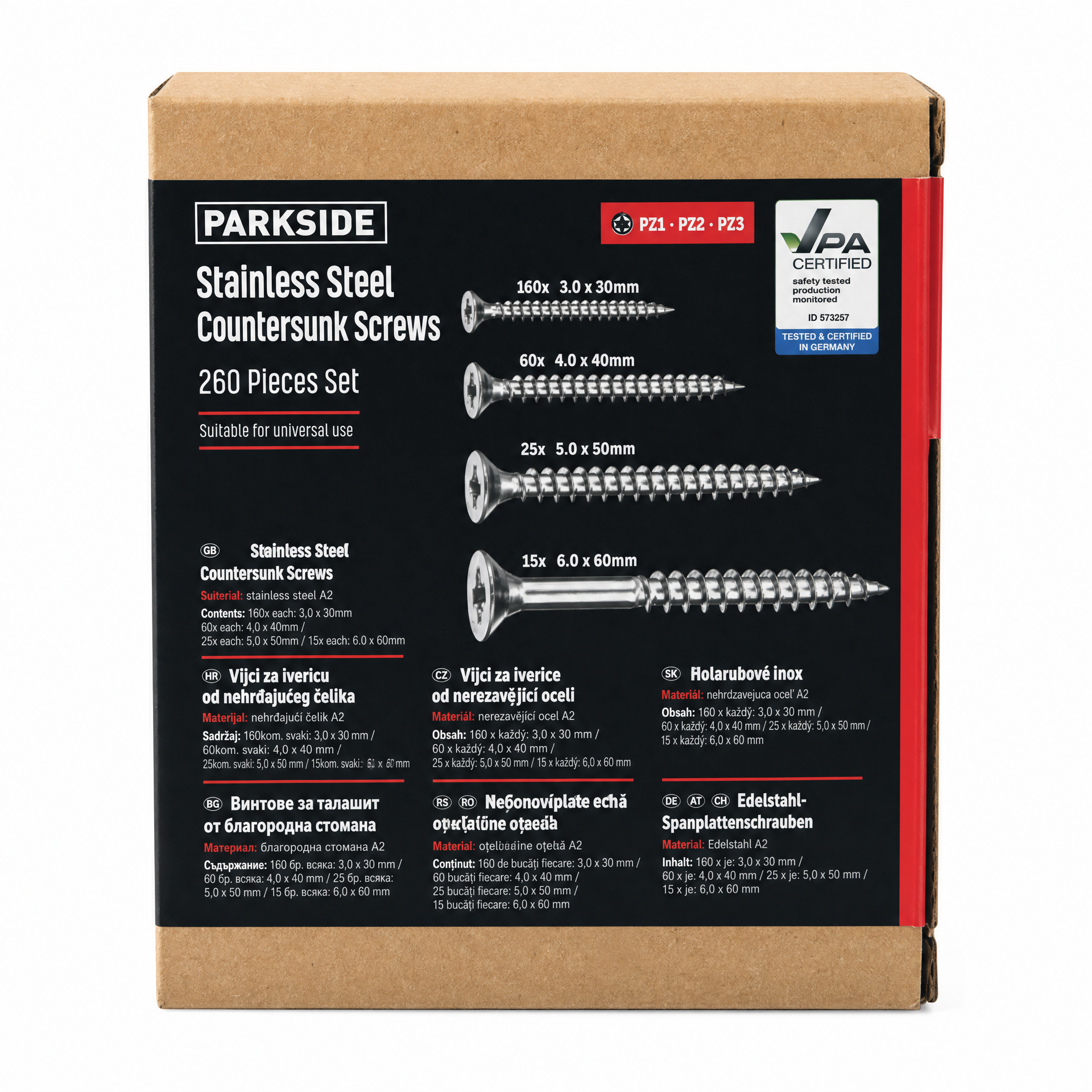 Parkside Juego de tornillos y accesorios de acero inoxidable