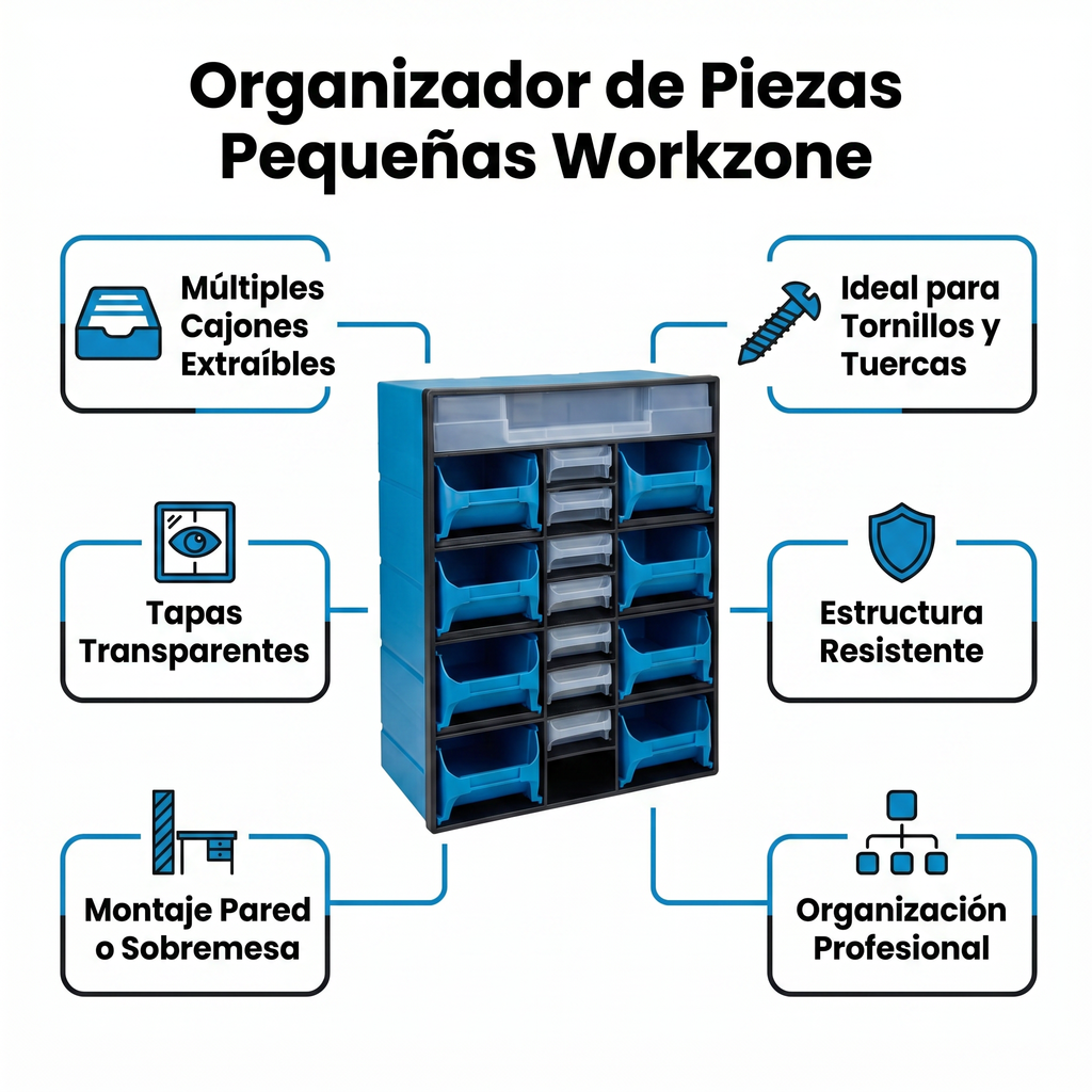 Organizador de Piezas Pequeñas Workzone — Cajones Azules Extraíbles