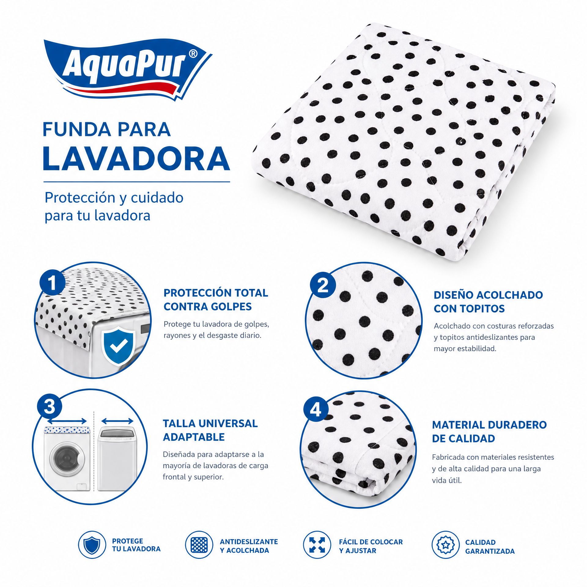 AquaPur Funda Lavadora Acolchada Topitos