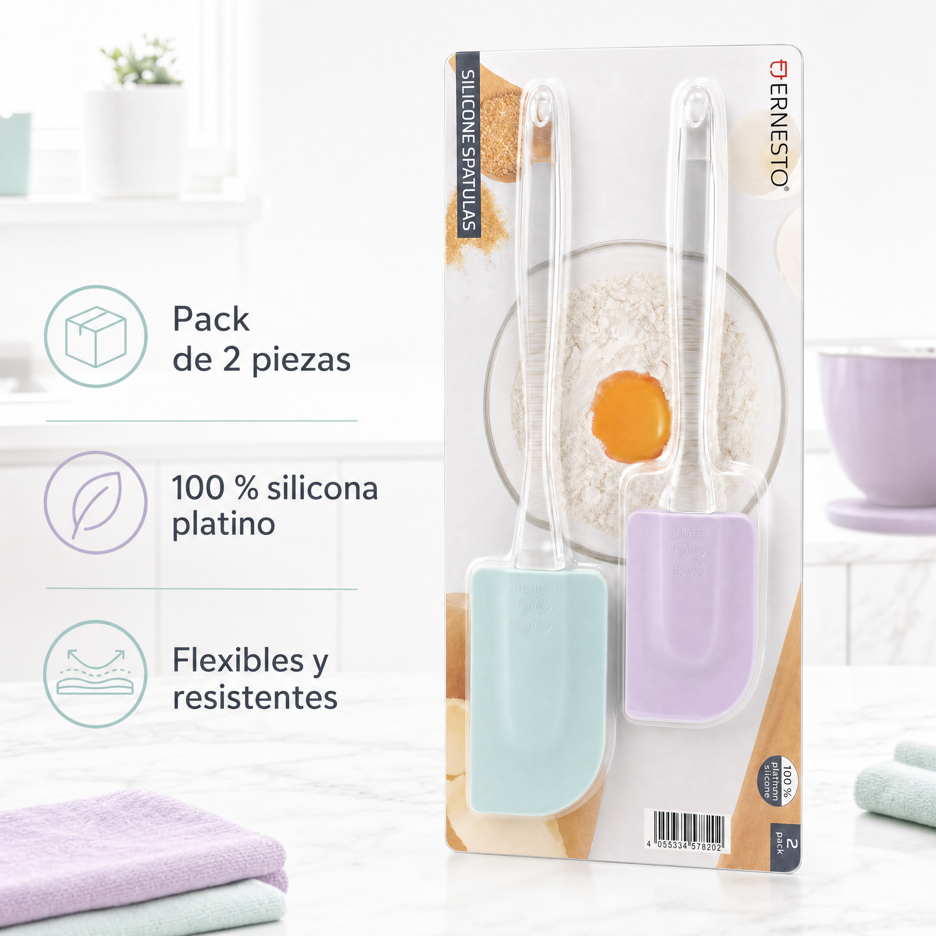 Ernesto Pack de 2 Espátulas de Silicona con Mango Transparente