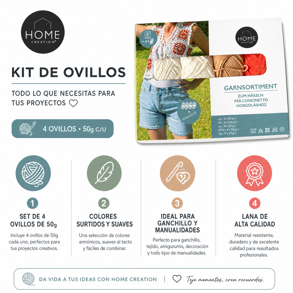 Kit de Ovillos de Lana Home Creation - Garnsortiment Surtido 4x50g