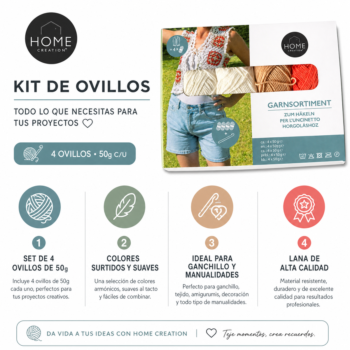 Kit de Ovillos de Lana Home Creation - Garnsortiment Surtido 4x50g