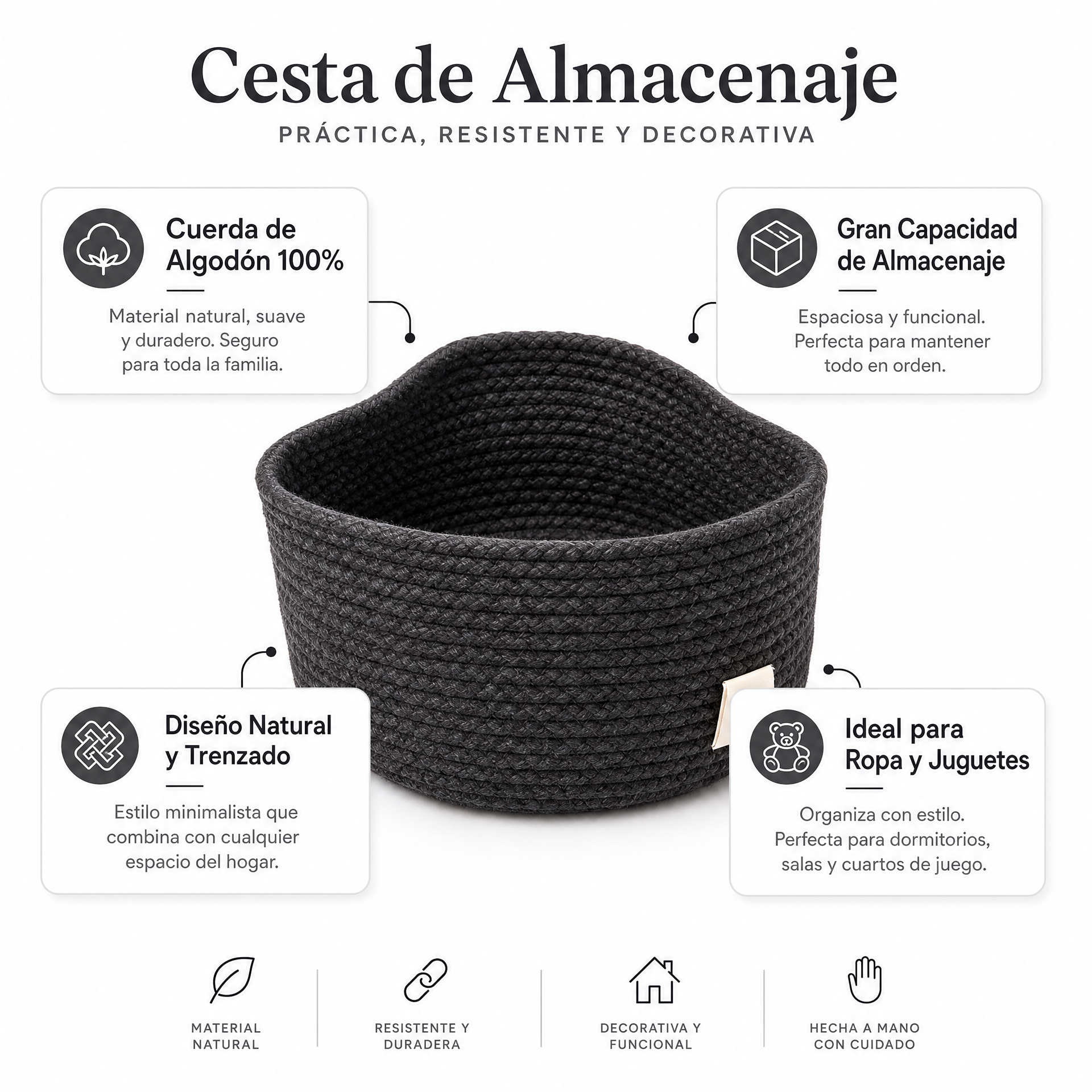 Cesta Organizadora Cuerda Algodon