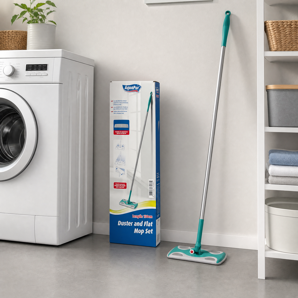 AquaPur mopa plana con cabezal articulado y mango largo 130 cm