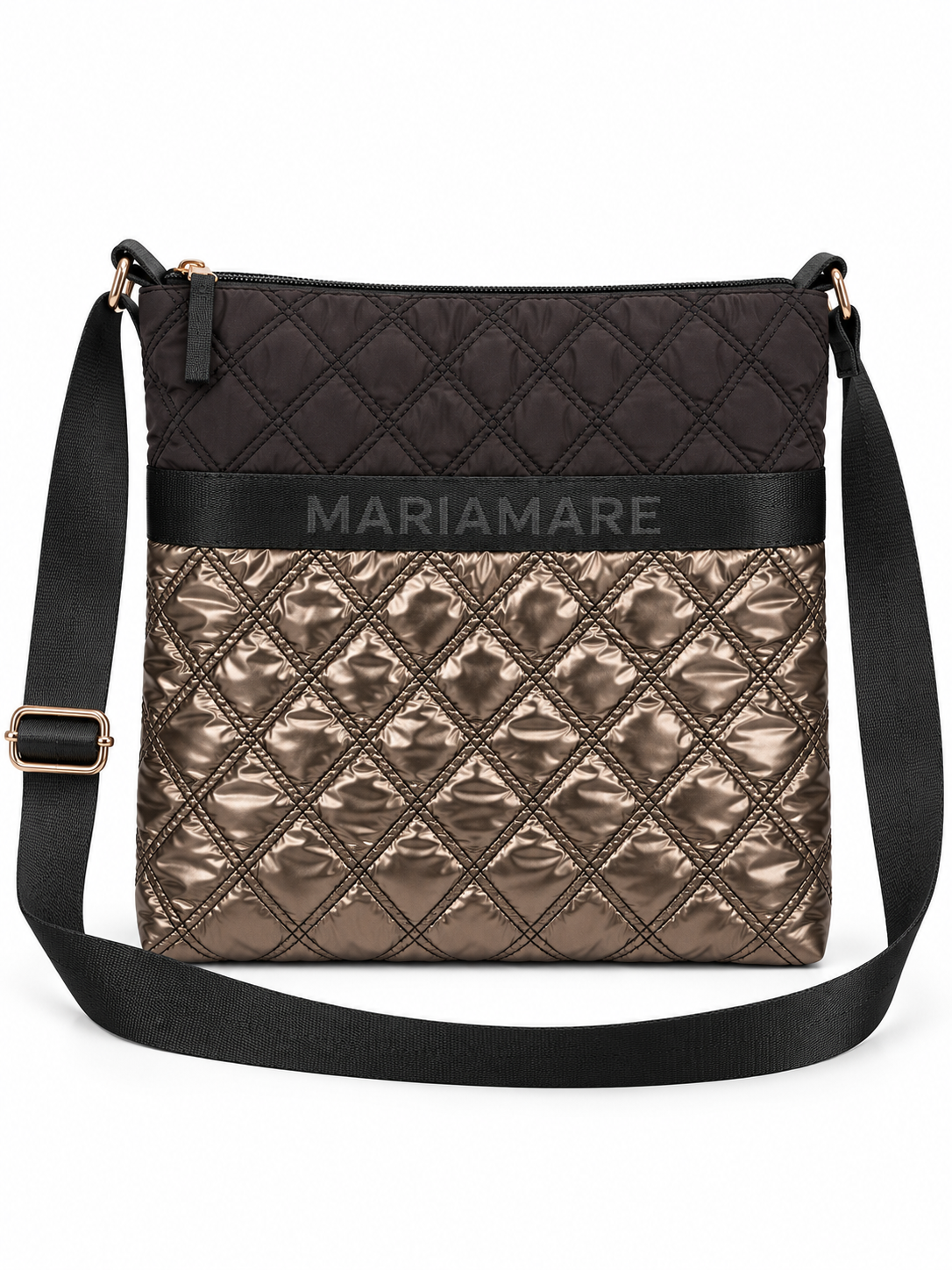 Bolso Mariamare acolchado bronce y marrón con correa negra · principal
