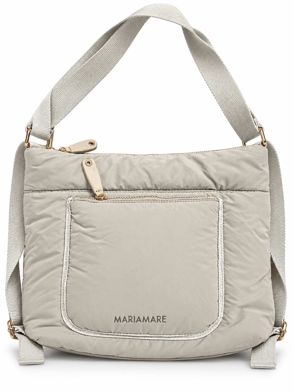 Bolso Mariamare gris beige con bolsillo frontal y ribete blanco · principal