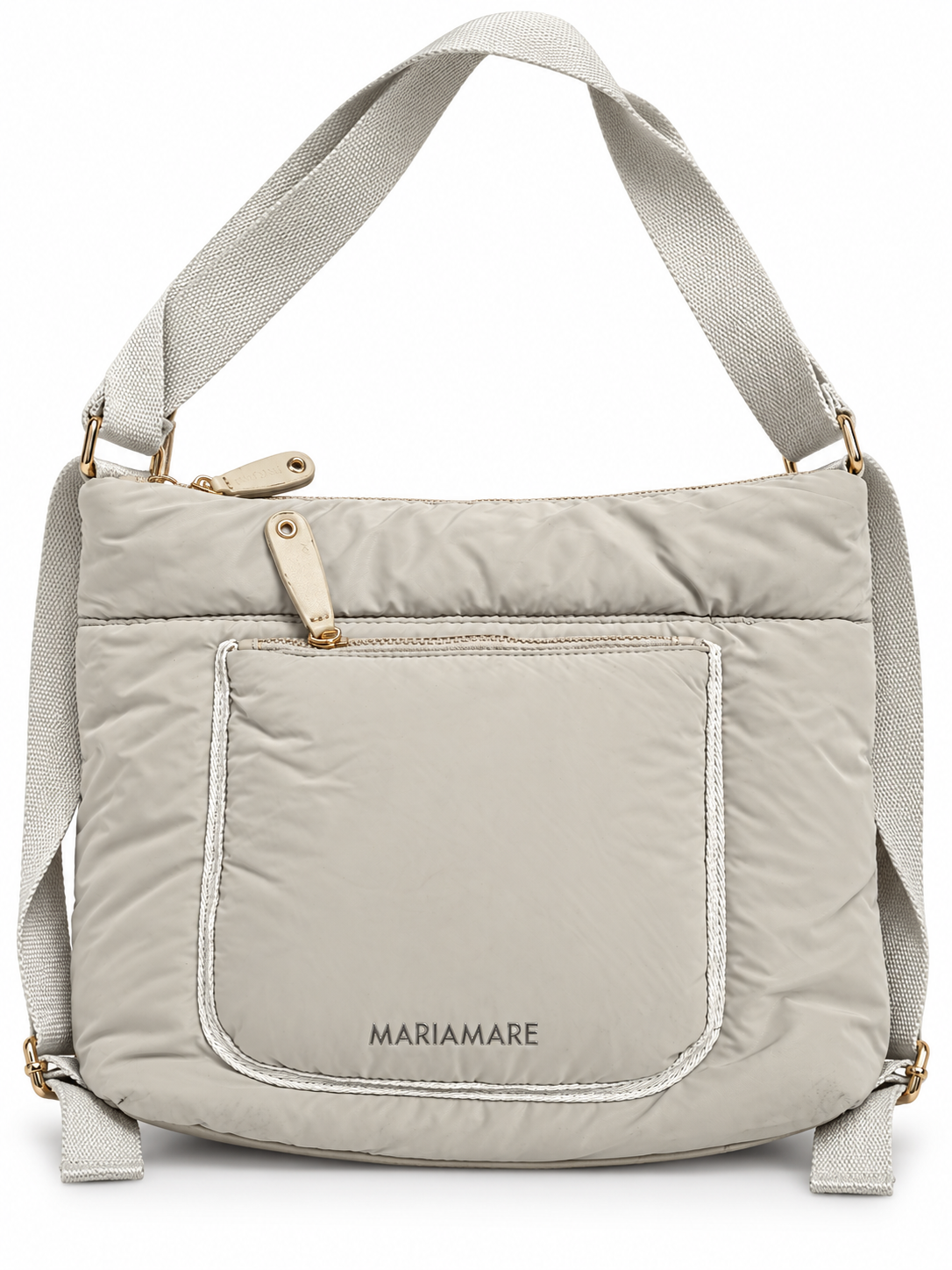 Bolso Mariamare gris beige con bolsillo frontal y ribete blanco · principal
