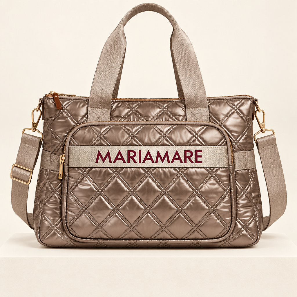 Bolso Mariamare bronce acolchado con asas de cinta · presentacion
