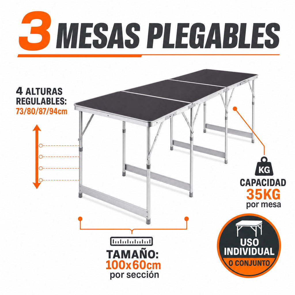 Set 3 Mesas Plegables - Características técnicas