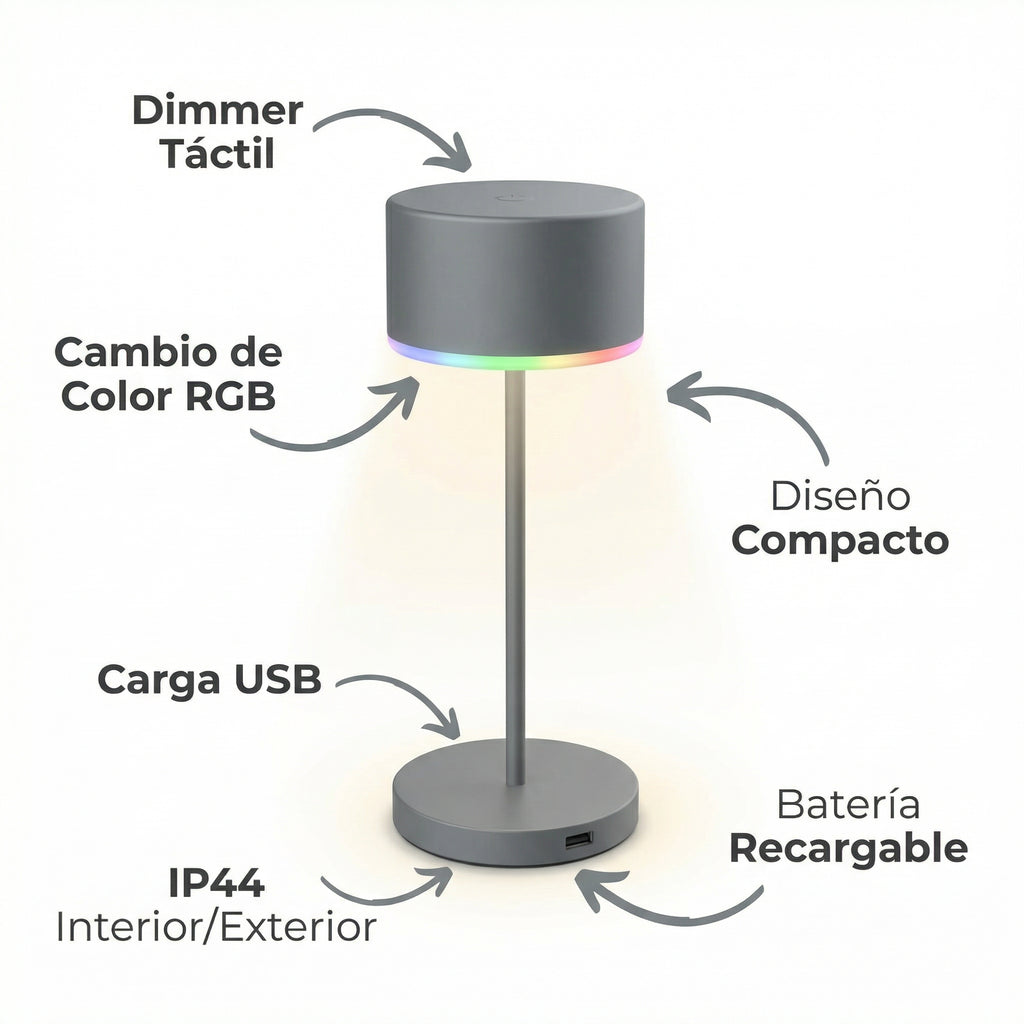 Micro Lámpara de Mesa LED IP44 Recargable USB Cambio Color con Dimmer Táctil | Casalux