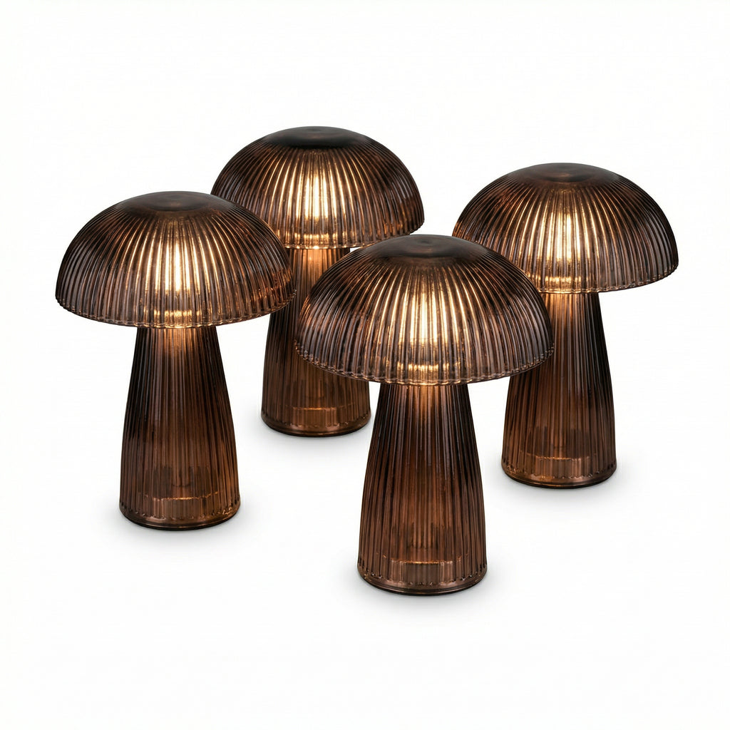 Set 4 Mini Lámparas LED de Mesa Cristal Estriado Bronce Decorativas a Pilas | Casalux