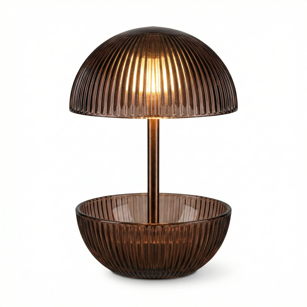 Set 4 Mini Lámparas LED de Mesa Cristal Estriado Bronce Decorativas a Pilas | Casalux