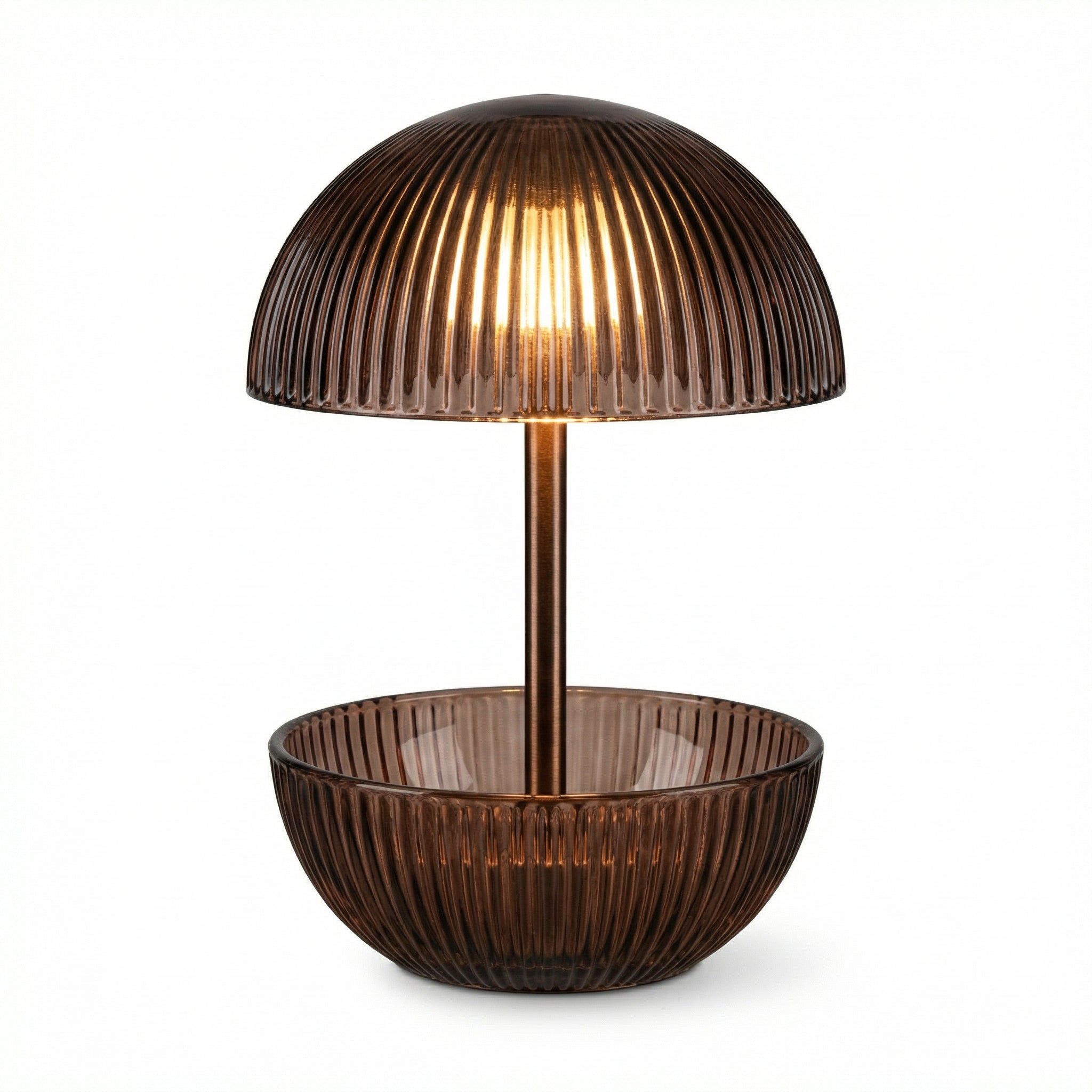 Set 4 Mini Lámparas LED de Mesa Cristal Estriado Bronce Decorativas a Pilas | Casalux