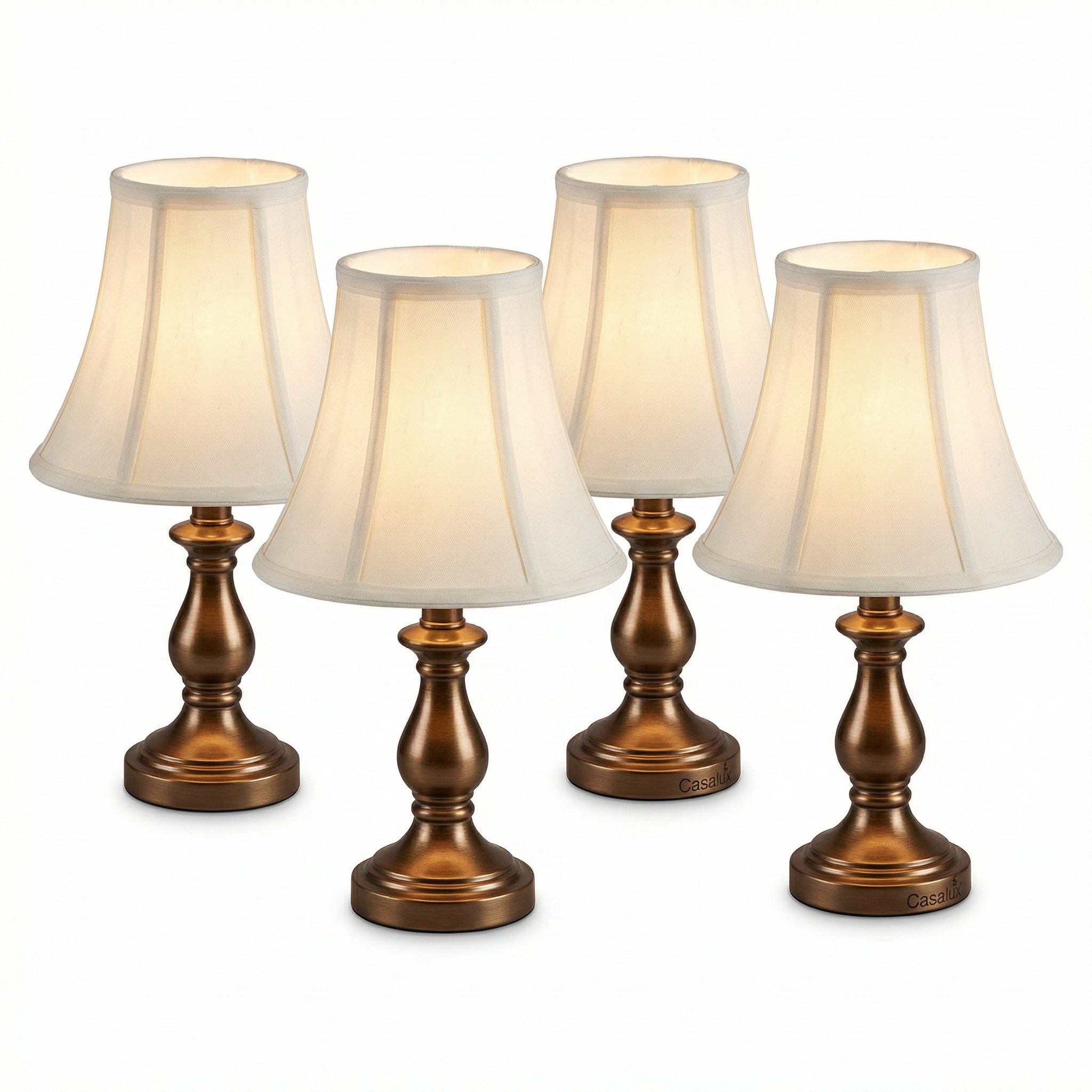 Set 4 Mini Lámparas LED de Mesa con Pantalla de Tela Clásica a Pilas | Casalux