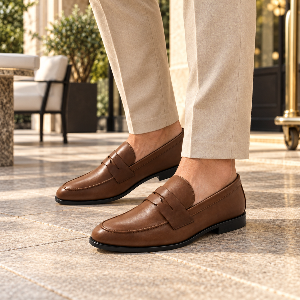 Mocasines de hombre modelo 2812 Murano color cuero en uso
