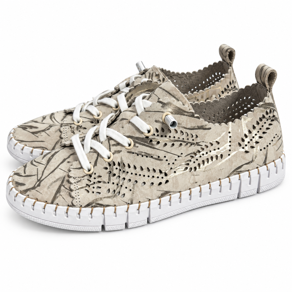 Zapatillas Happy Monk Creta 014M Marble Platino caladas con cordones blancos