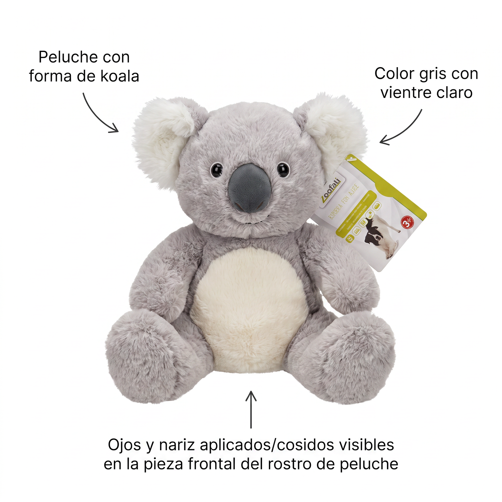 Peluche de Koala Gris de Felpa con Vientre Claro