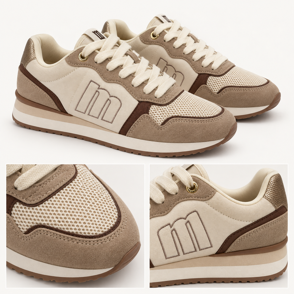 Detalles de las zapatillas Mustang 60441 beige y marrón