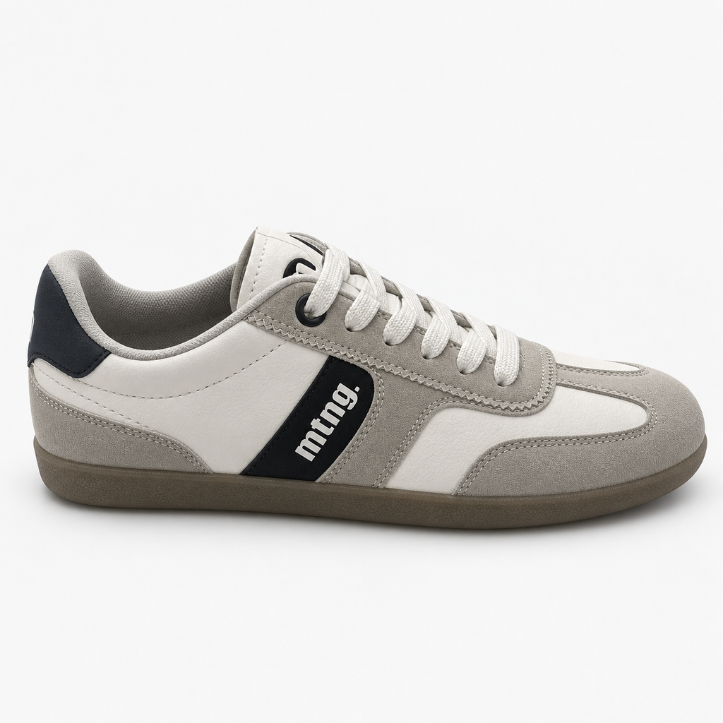Detalle lateral de zapatilla MTNG 60902 blanco roto y gris