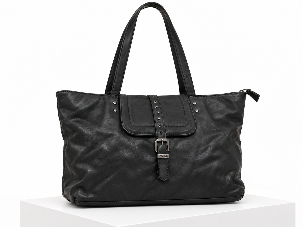 Bolso Mustang negro con hebilla y doble asa · presentacion
