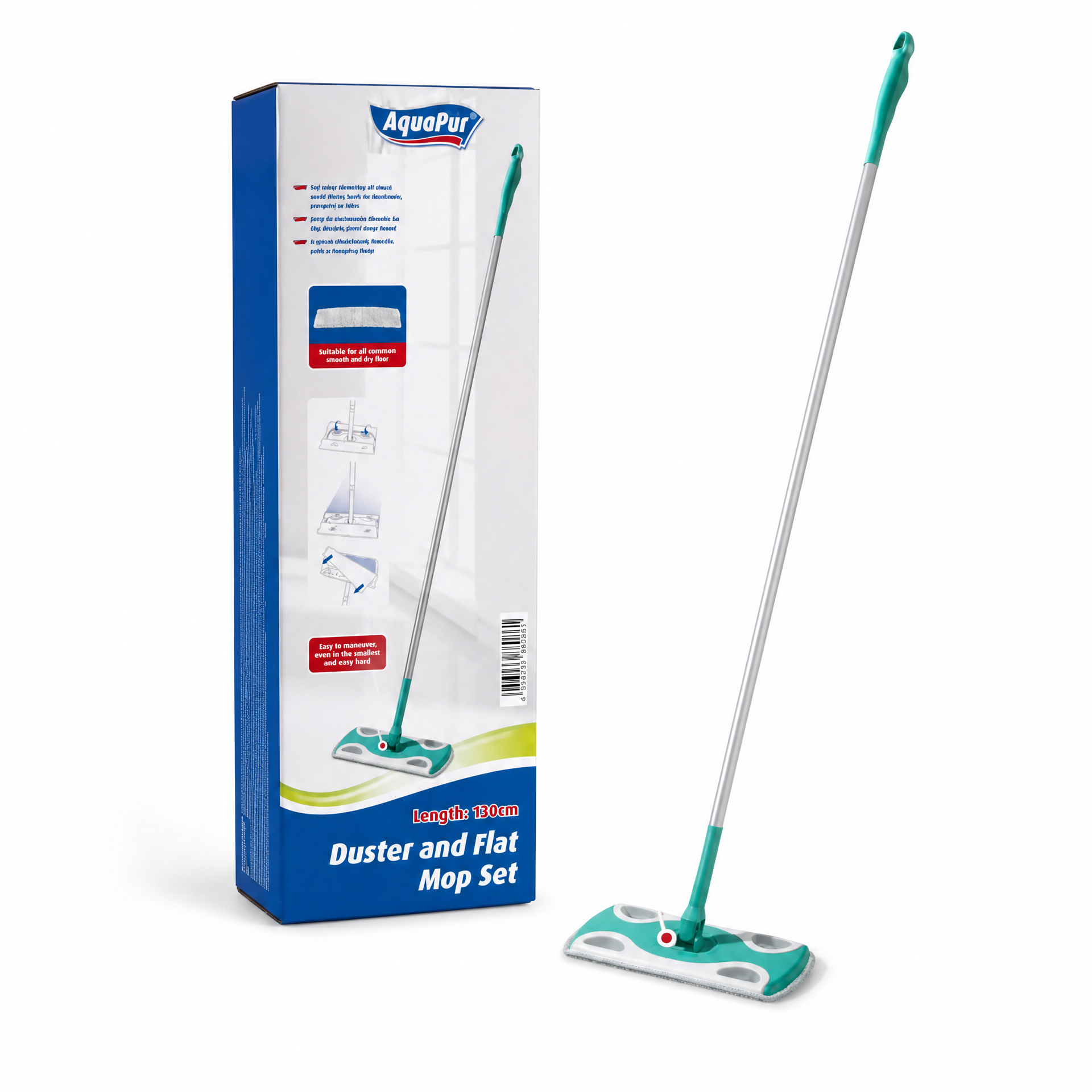 AquaPur mopa plana con cabezal articulado y mango largo 130 cm