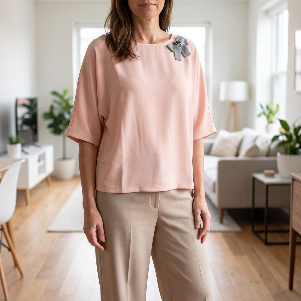 Blusa Lisa con Manga Ancha y Lazo SINTY
