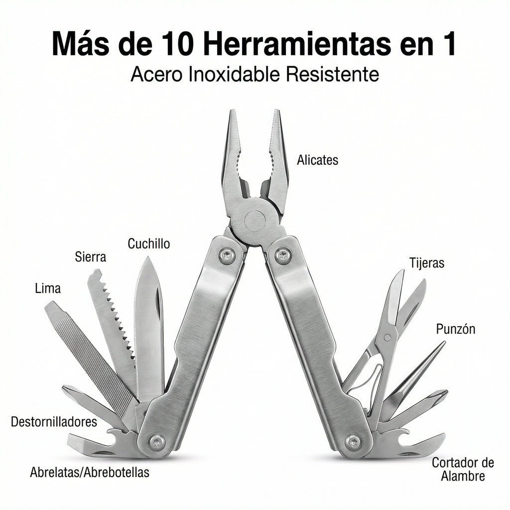 Multiherramienta Plegable Acero Inoxidable 10+ Funciones