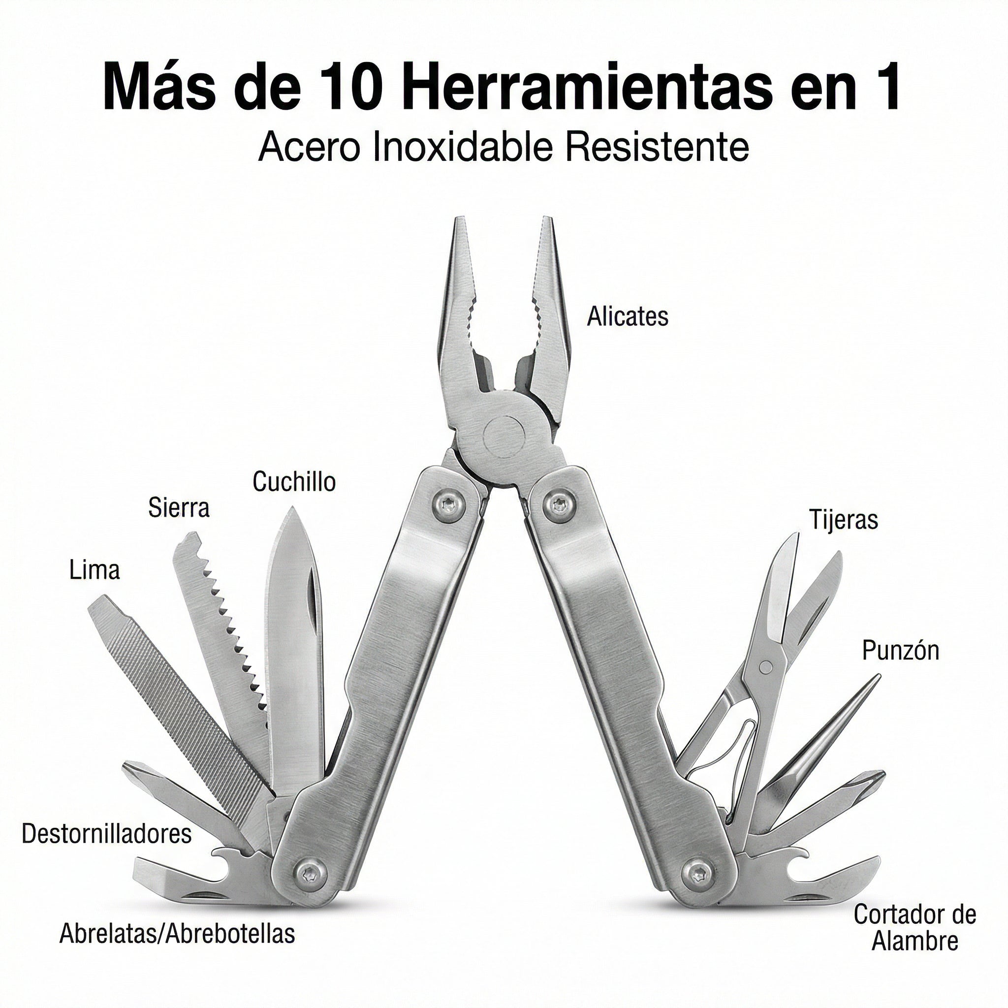 Multiherramienta Plegable Acero Inoxidable 10+ Funciones
