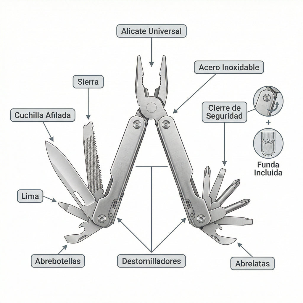 Multiherramienta Plegable Acero Inoxidable 10+ Funciones