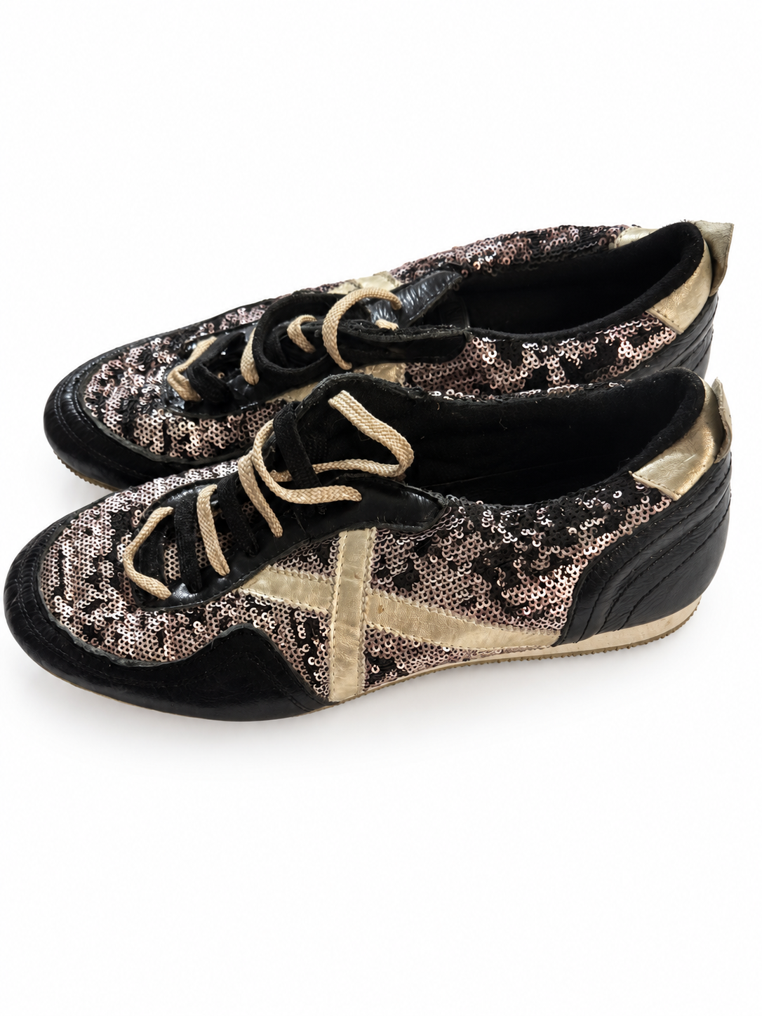 Zapatillas Munich negras con lentejuelas y X dorada — blanco