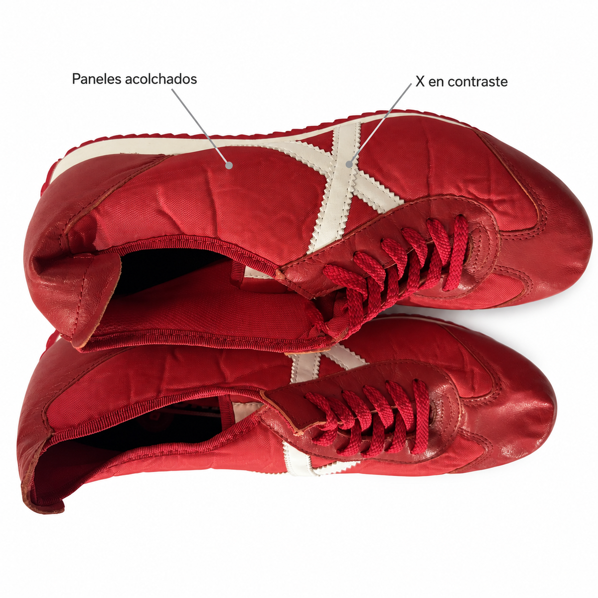 Paneles acolchados y X en contraste de las Munich rojas