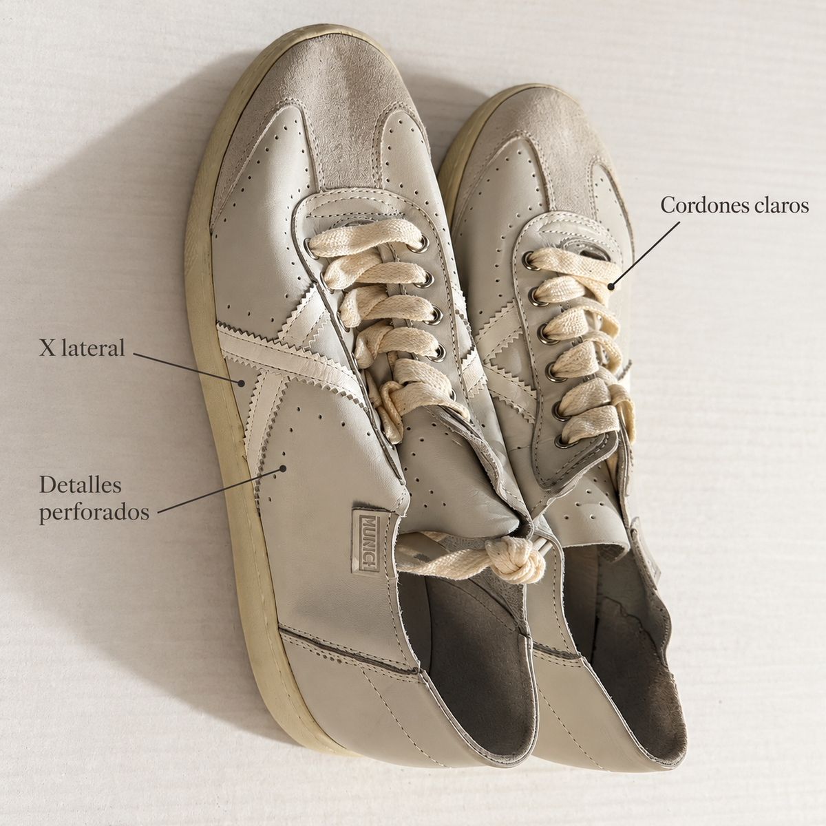 Detalles perforados, X lateral y cordones claros de las Munich