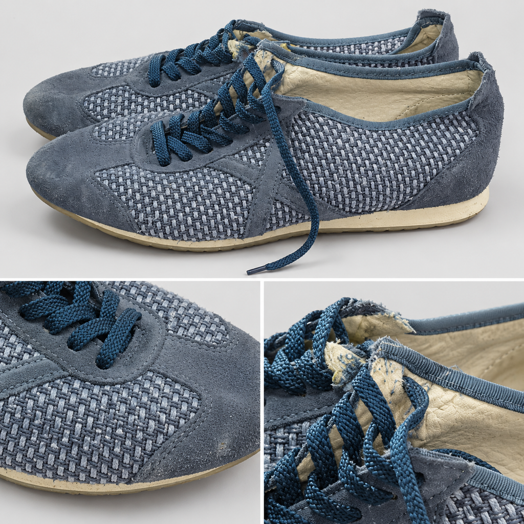 Zapatillas Munich azules de trama gruesa con X a tono · Talla 45 - detalle de diseño y estado