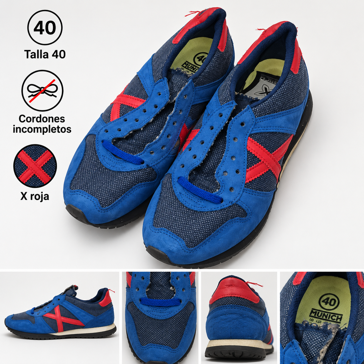 Detalles Munich azules X roja talla 40 y cordones incompletos