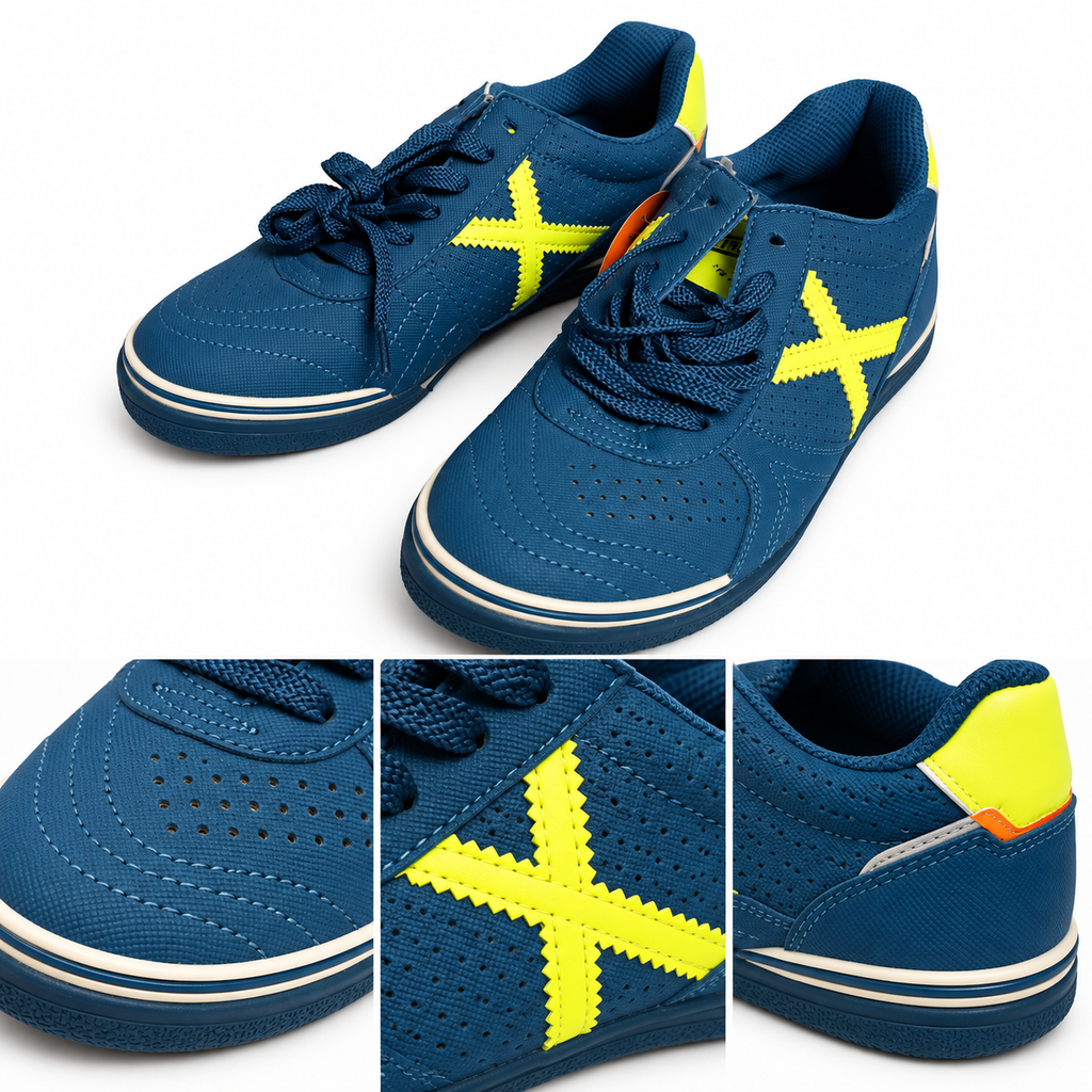 Zapatillas Munich Azul Marino con X Amarillo Flúor Hombre - características