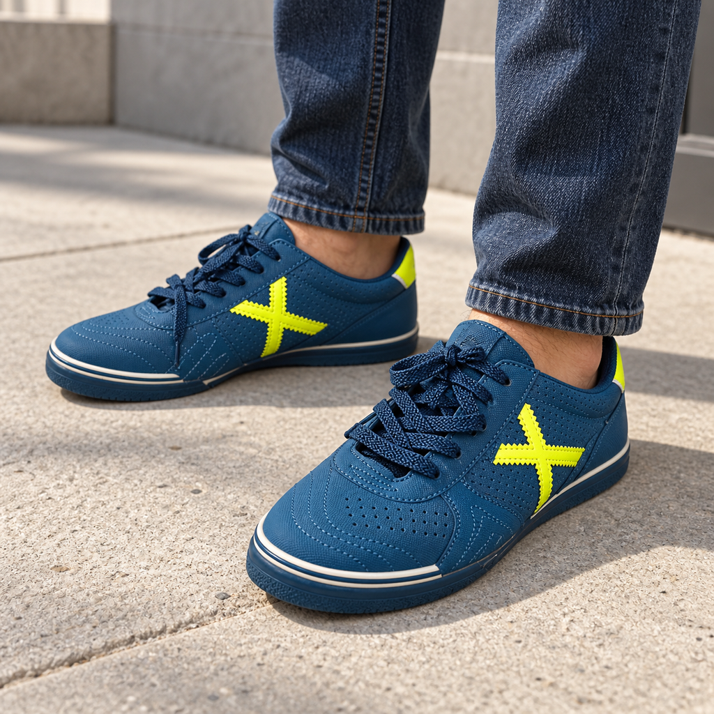 Zapatillas Munich Azul Marino con X Amarillo Flúor Hombre - lifestyle