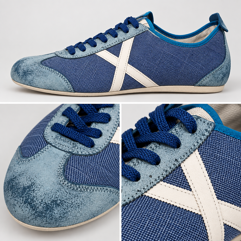 Detalles de zapatillas Munich azul marino y celeste