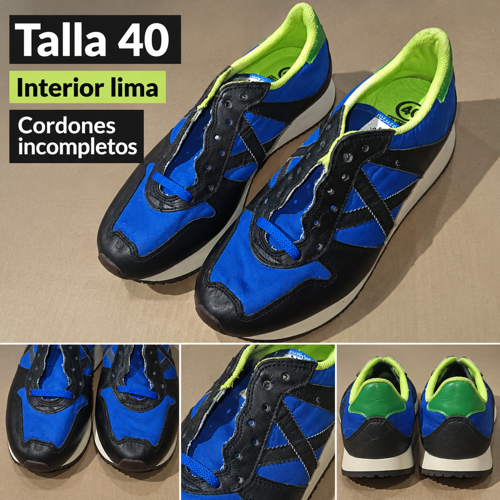 Detalles Munich azules negras talla 40 interior lima cordones incompletos