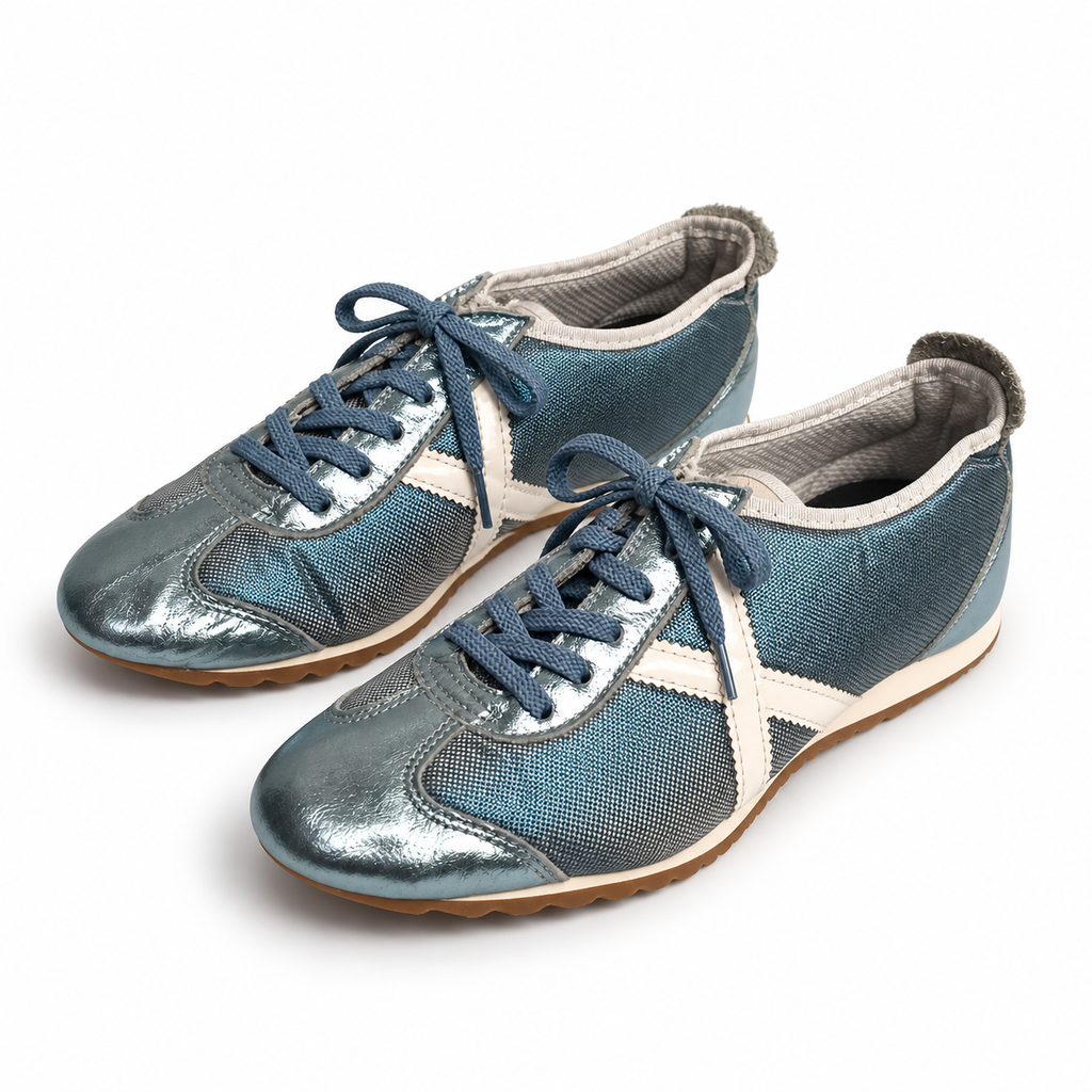 Zapatillas Munich azul petróleo metalizado con X blanca