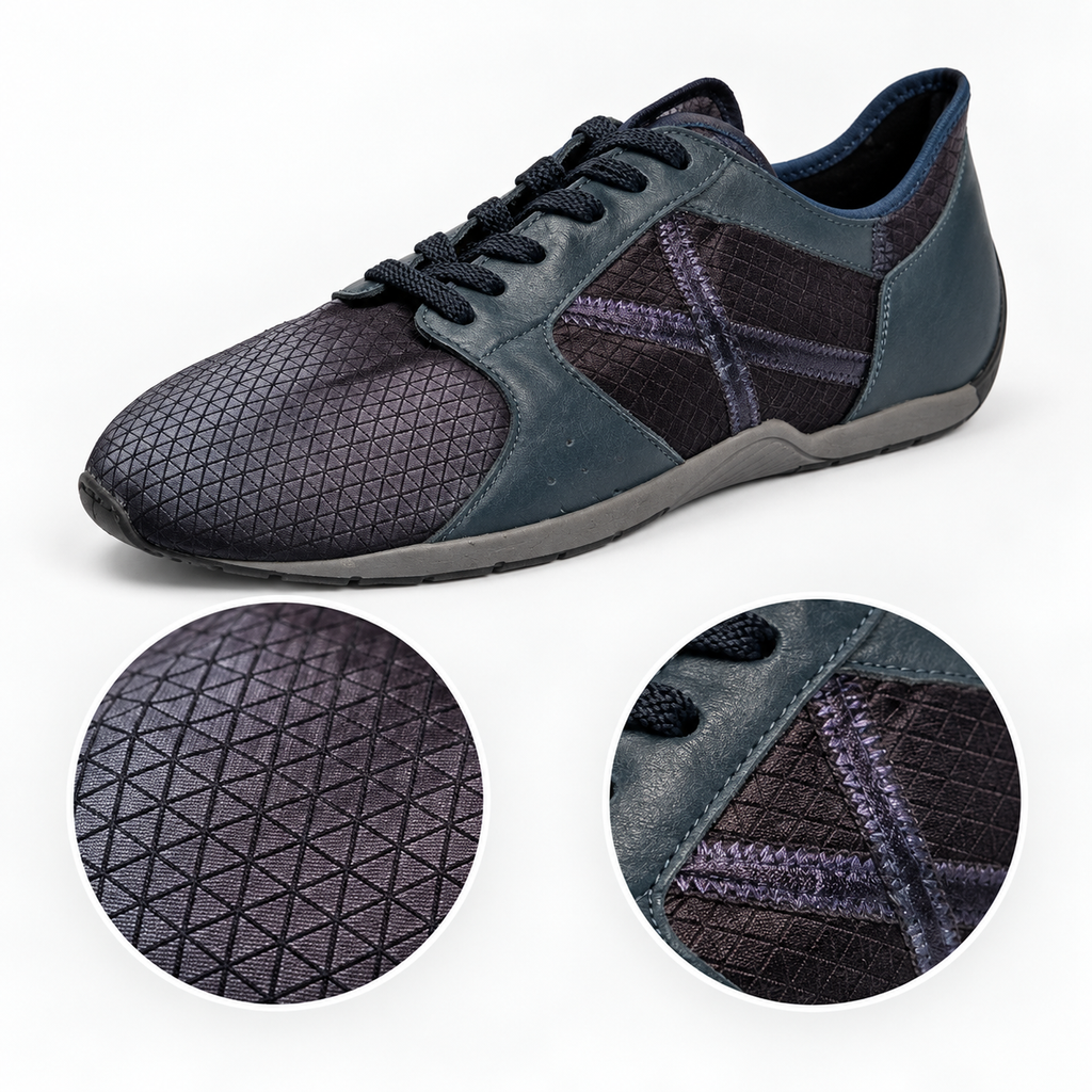 Detalles de rejilla geométrica y panel lateral de zapatillas Munich
