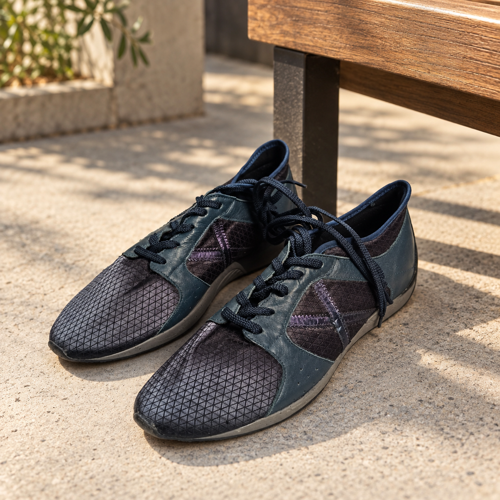 Zapatillas Munich azul petróleo y morado en ambiente urbano