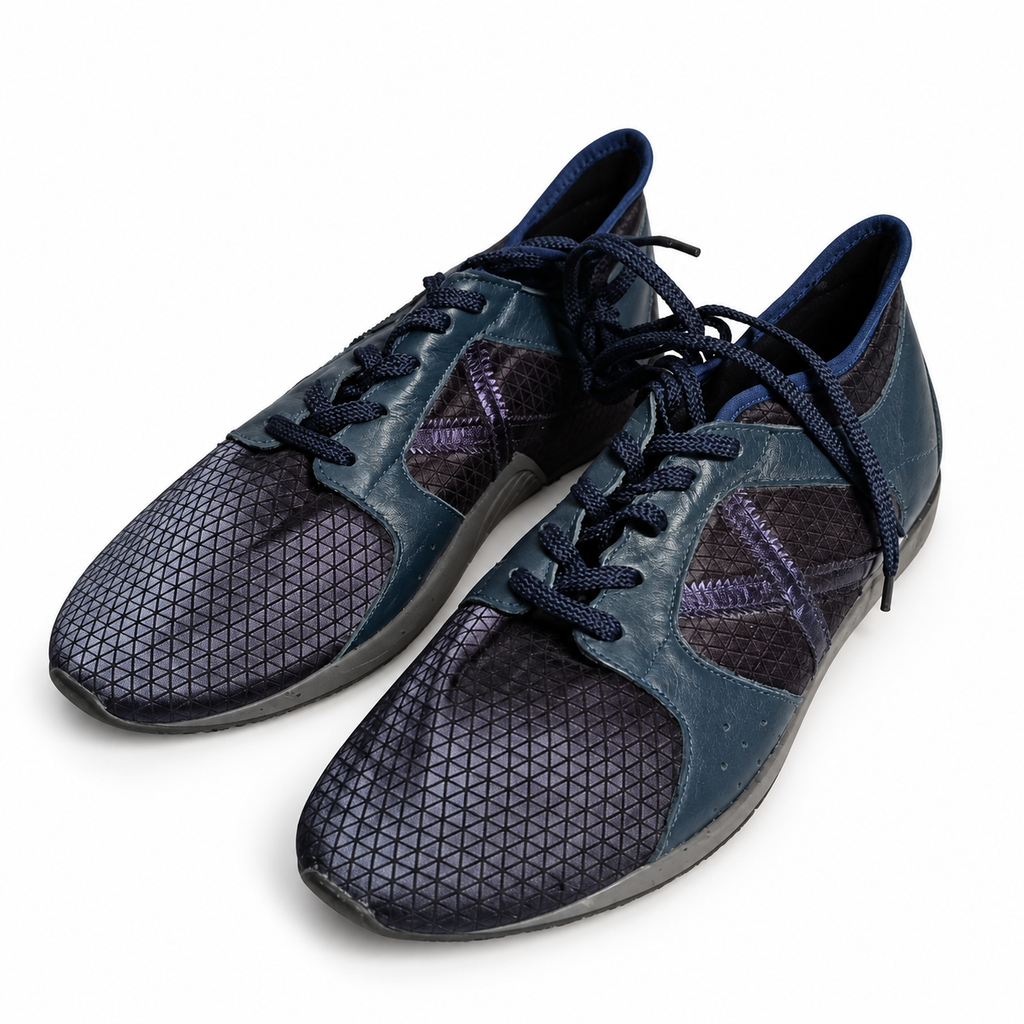 Zapatillas Munich azul petróleo y morado de rejilla geométrica