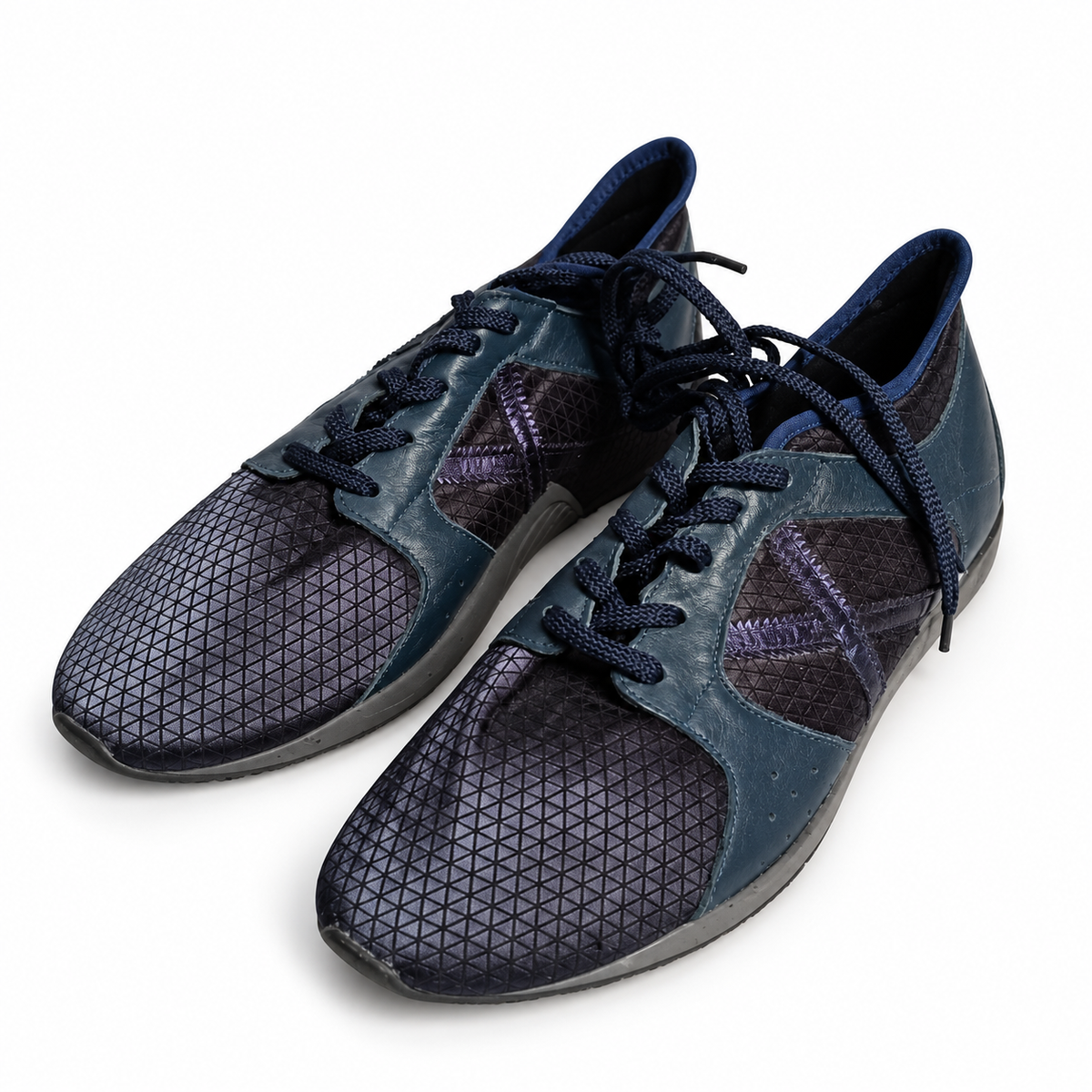 Zapatillas Munich azul petróleo y morado de rejilla geométrica