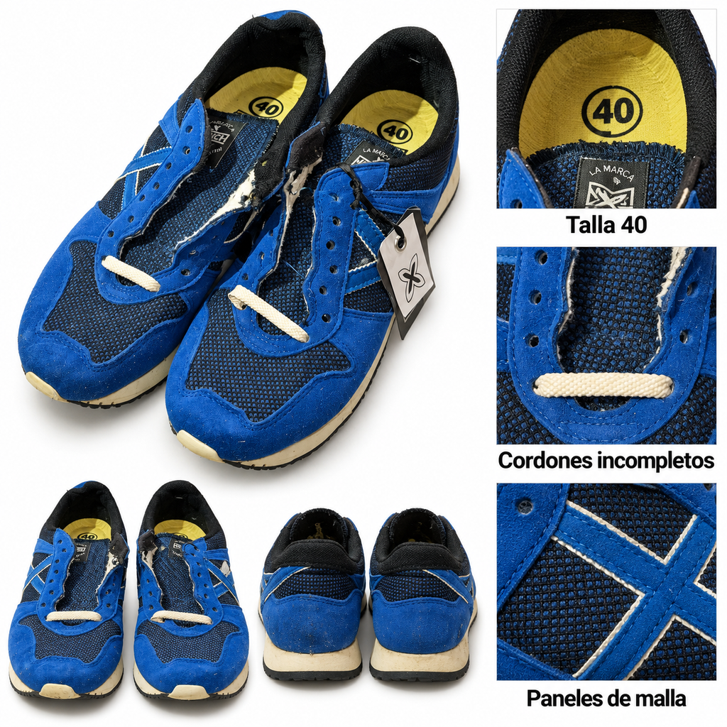 Detalles Munich azul vivo talla 40: malla y cordones incompletos