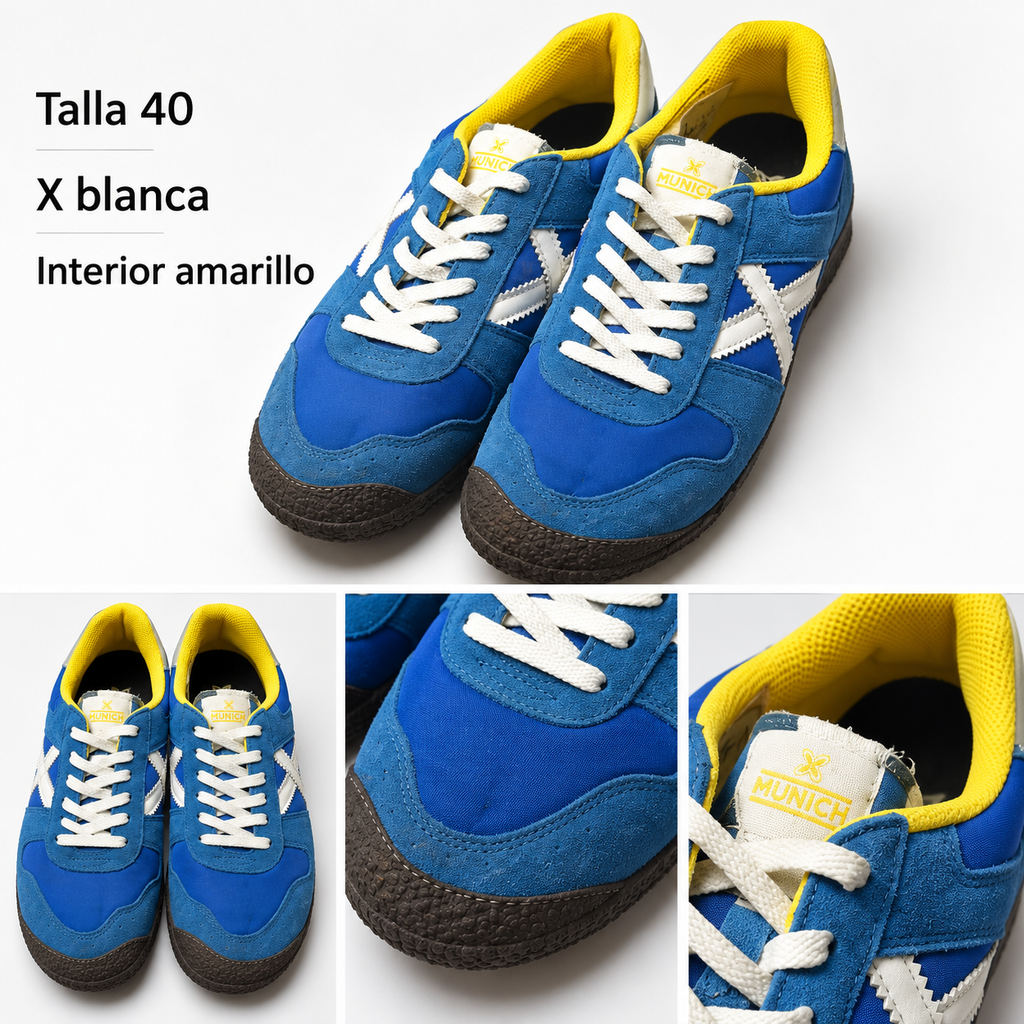Detalles Munich azules X blanca talla 40 y puntera oscura texturada