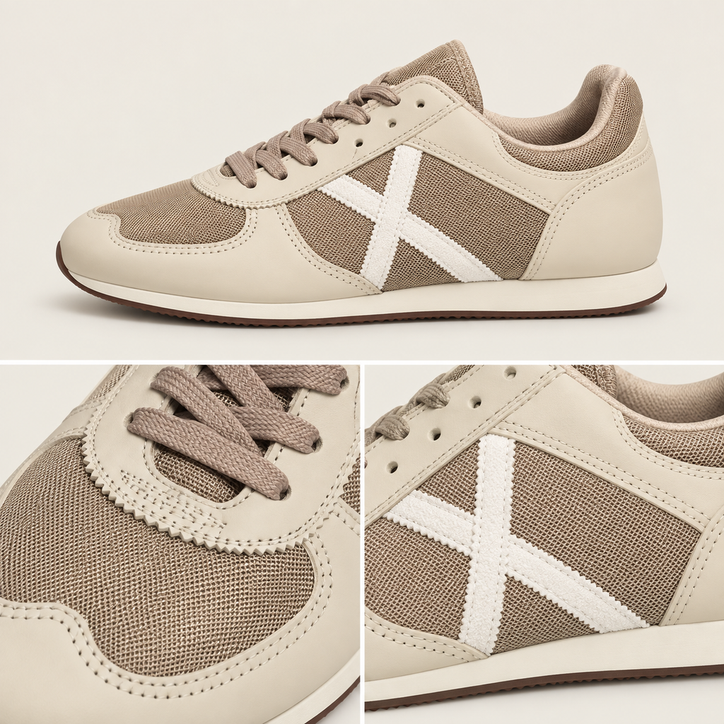 Detalles de zapatillas Munich beige y crema